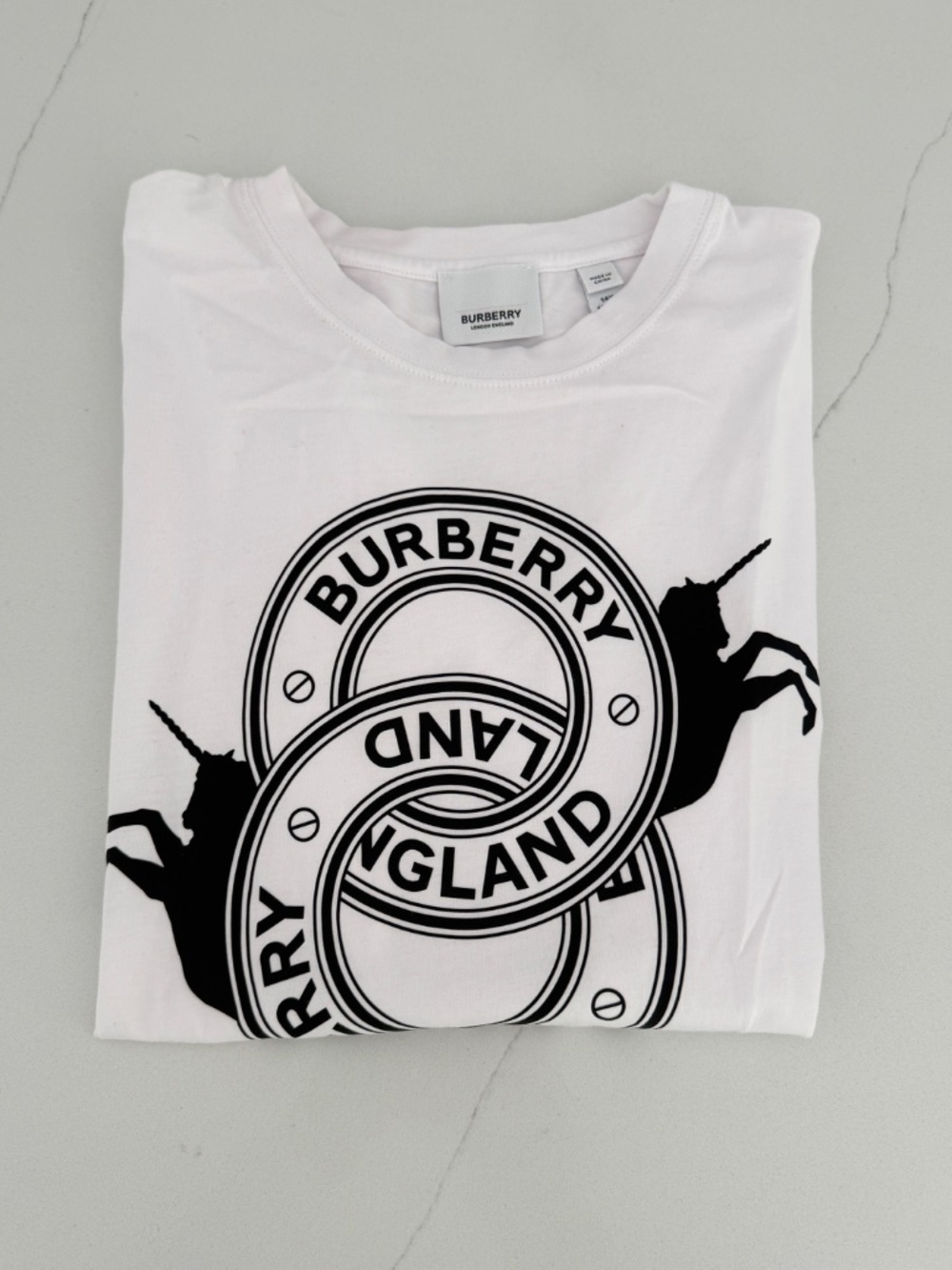 Burberry Girls White Logo with Unicorn Short Sleeve Tee Shirt Sz 14